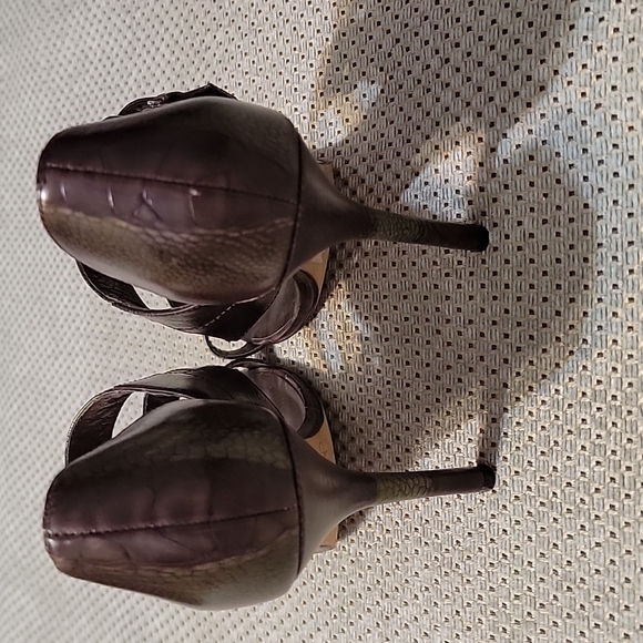 *NEW* HYPE "Blanca" Brown&Green Embossed Leather Buckle Heeled Sandals *Y2K* 8.5 - Picture 6 of 15